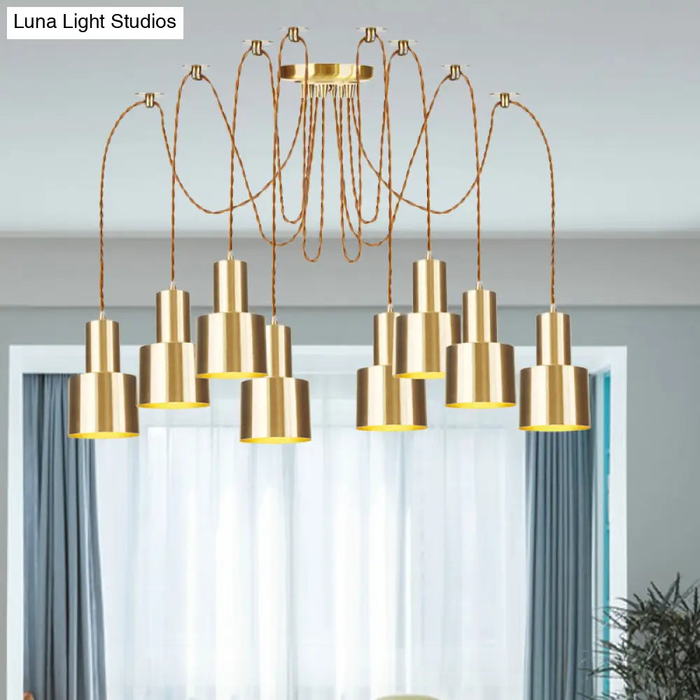Industrial Metal Multi Pendant Light With Gold Finish - Tubular Living Room Ceiling Lamp