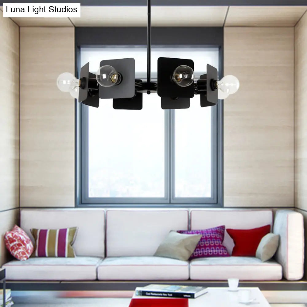 Industrial Metal Square Chandelier Lighting - 8-Head Black Ceiling Fixture For Restaurants
