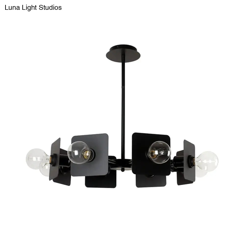 Industrial Metal Square Chandelier Lighting - 8-Head Black Ceiling Fixture For Restaurants