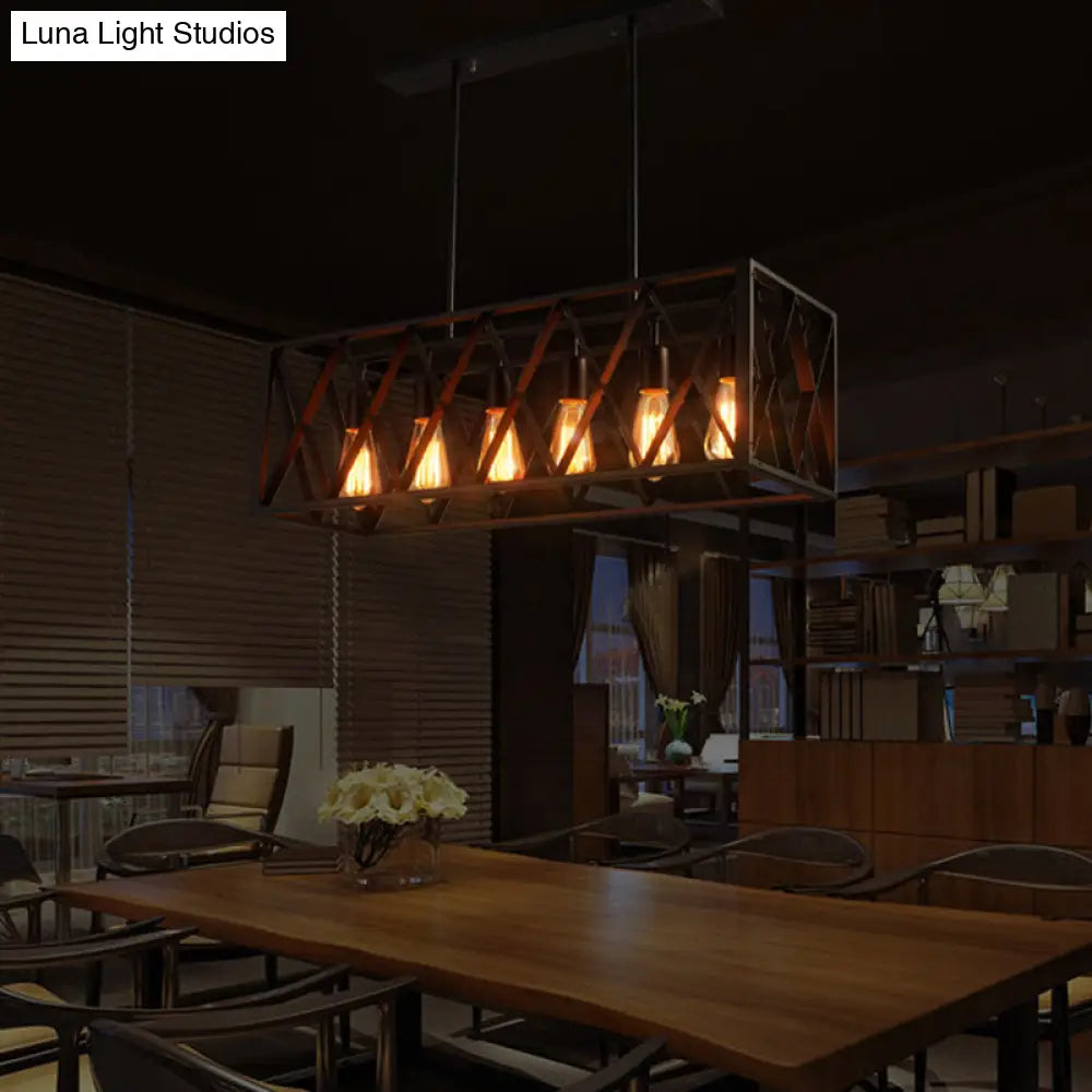 Industrial Style Black Ironwork Pendant Light For Bar - Rectangular Island Design
