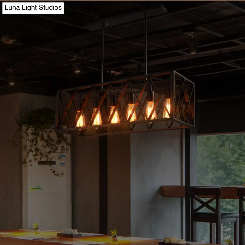 Industrial Style Black Ironwork Pendant Light For Bar - Rectangular Island Design