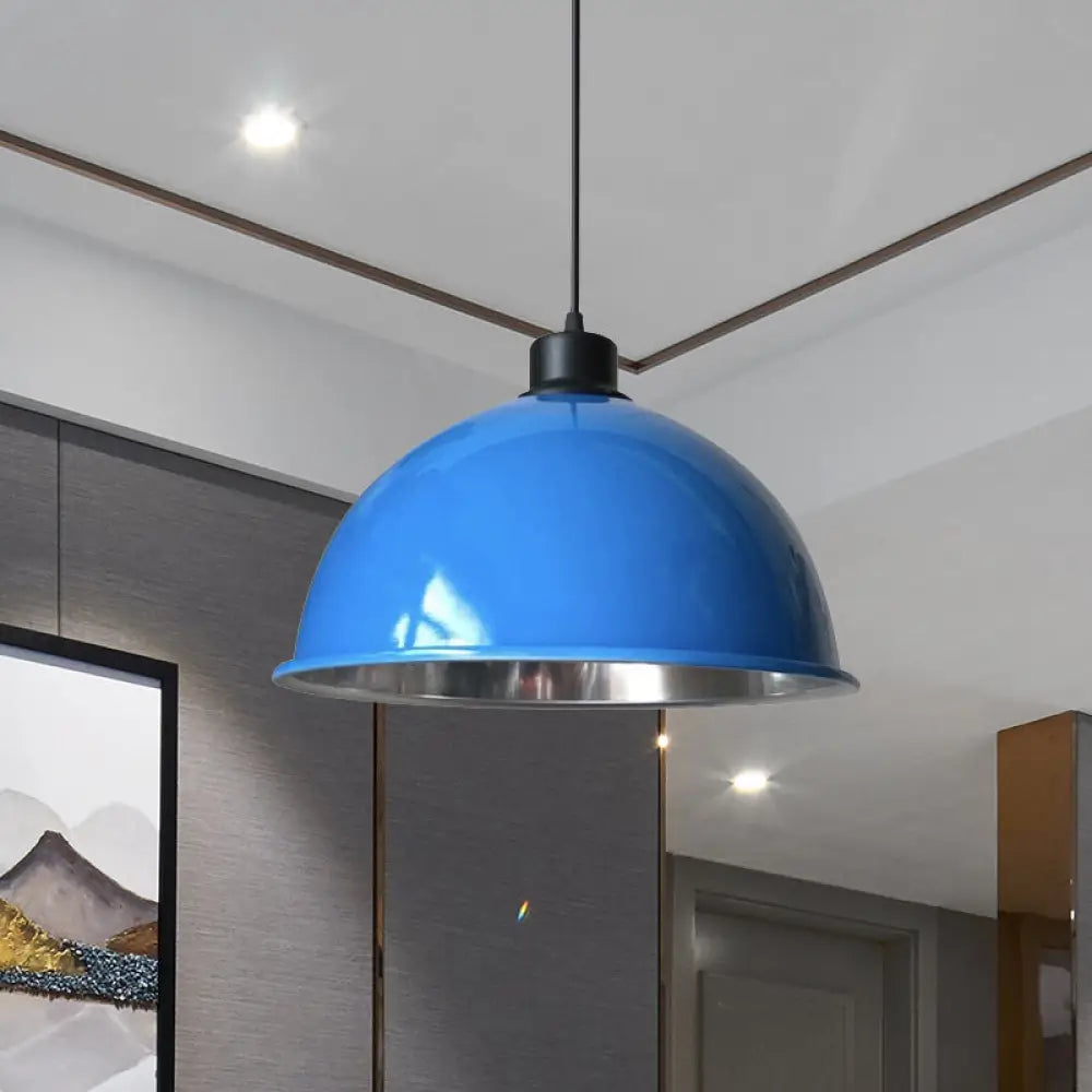 Industrial Style Domed Aluminum Ceiling Fixture - 12.5’/14’ Corded Hanging Lamp In Black/Red