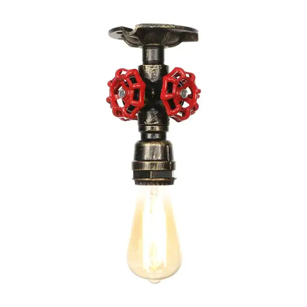 Industrial Style Exposed Bulb Semi Flush Mount Ceiling Light In Antique Bronze/Silver/Brass With