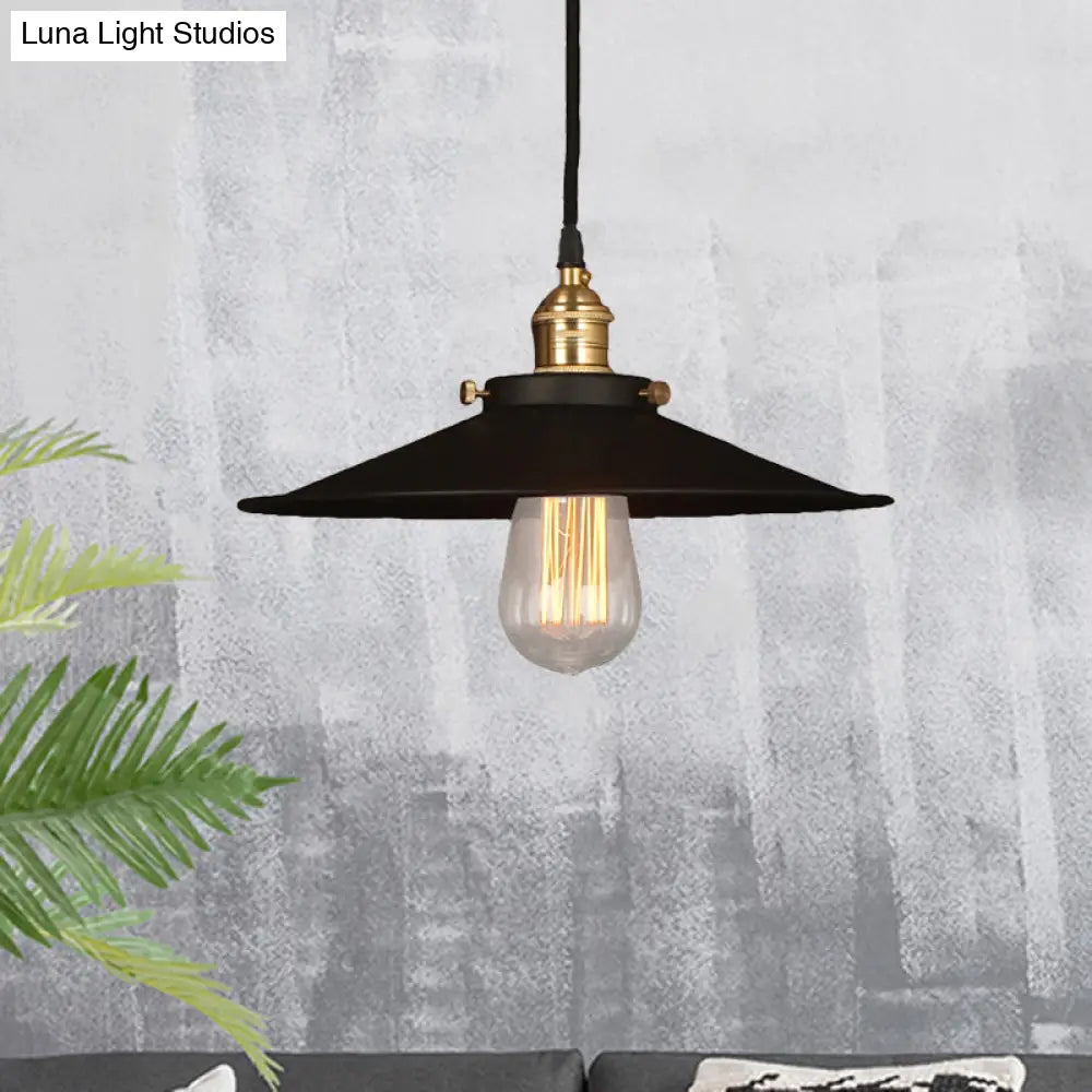 Industrial Style Metal Conic Ceiling Pendant With 1 Light In Brass/Weathered Brass