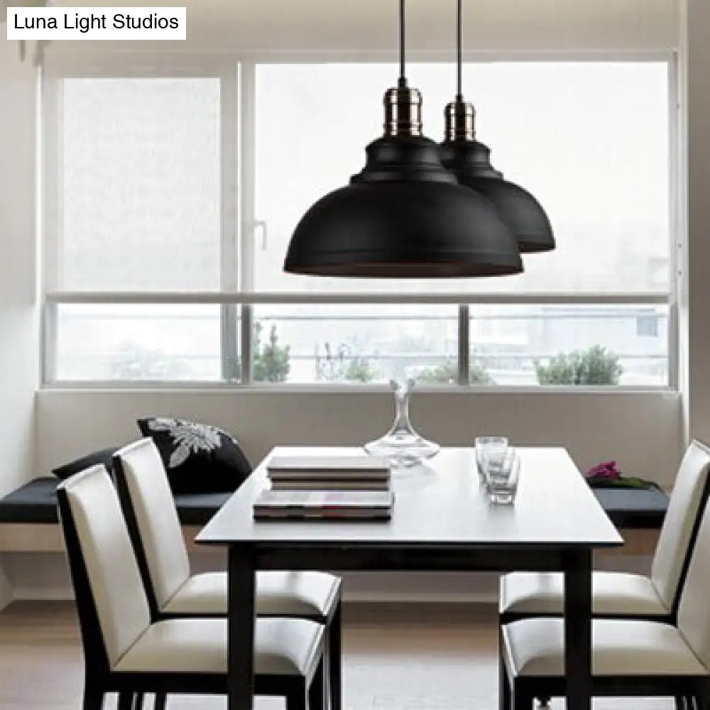 Industrial Style Metallic Pendant Ceiling Light - 12’/14’/16’ Dia 1 Bowl Shade Black/White Inner