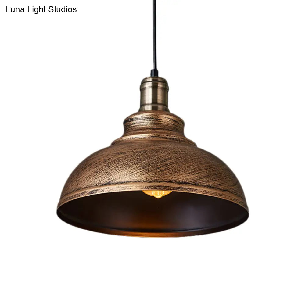 Industrial Style Metallic Pendant Ceiling Light - 12’/14’/16’ Dia 1 Bowl Shade Black/White Inner