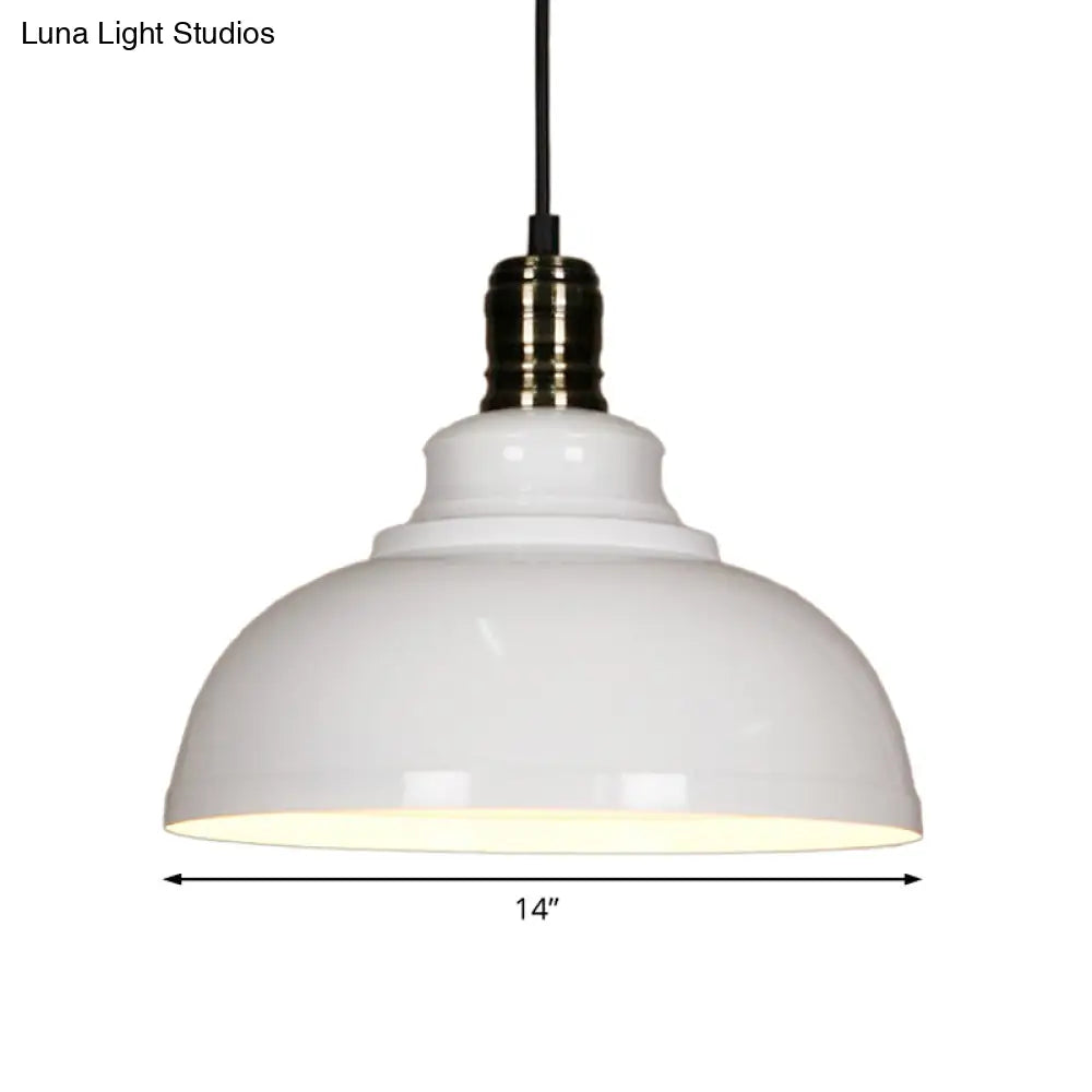 Industrial Style Metallic Pendant Ceiling Light - 12’/14’/16’ Dia 1 Bowl Shade Black/White Inner