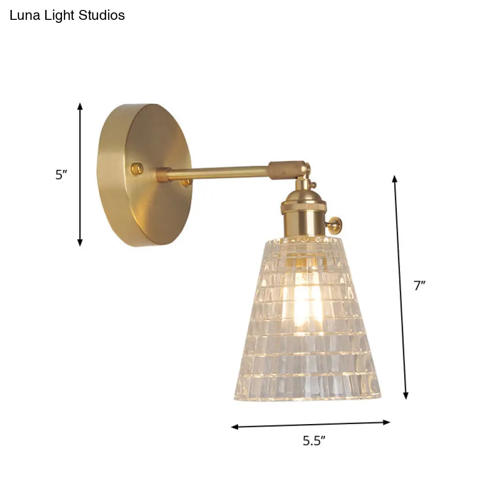 Industrial Wall Mounted Swing Arm Reading Light With Blossom/Bowl Clear Glass Shade - Iron Brass