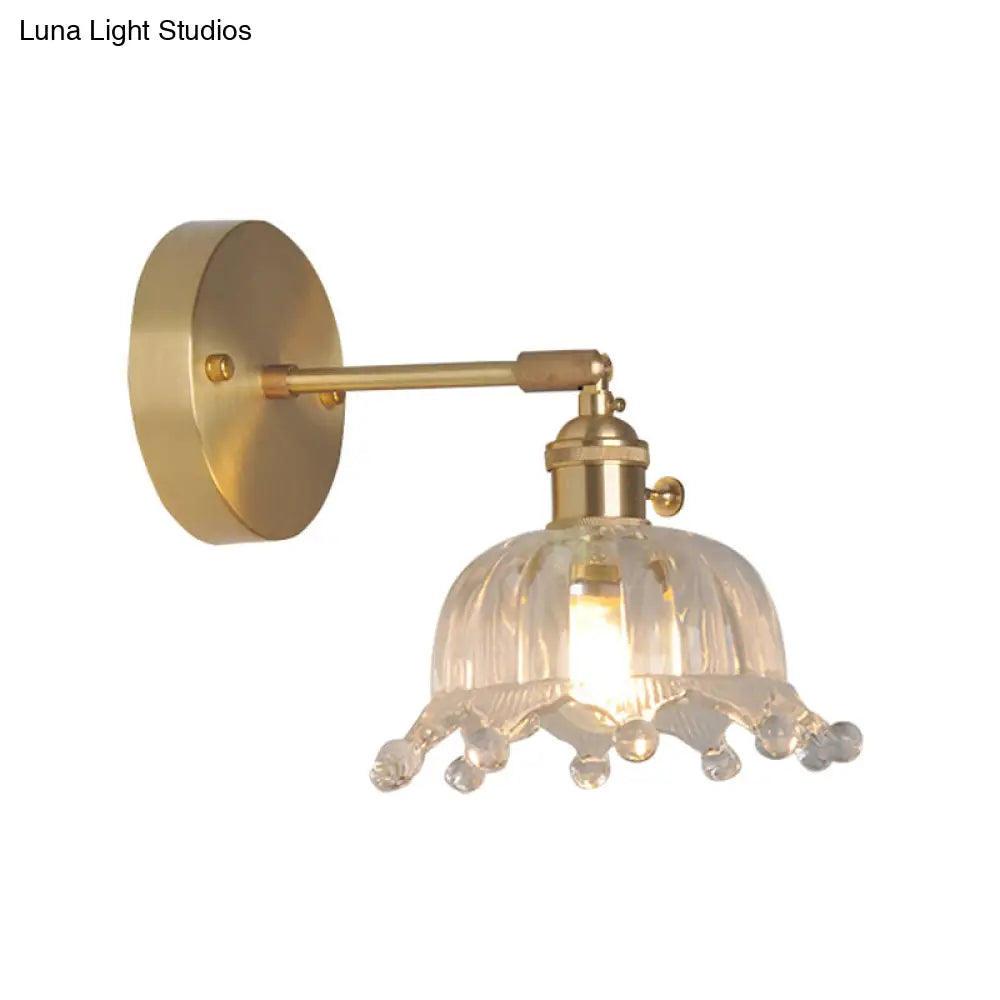 Industrial Wall Mounted Swing Arm Reading Light With Blossom/Bowl Clear Glass Shade - Iron Brass