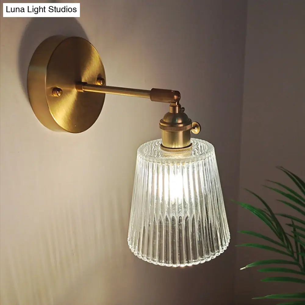 Industrial Wall Mounted Swing Arm Reading Light With Blossom/Bowl Clear Glass Shade - Iron Brass