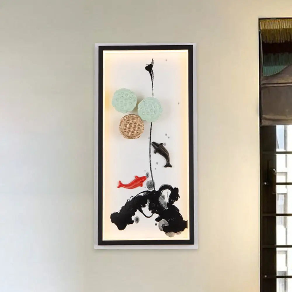 Ink Painting Mural Led Wall Light Fixture - Chinese Style Black