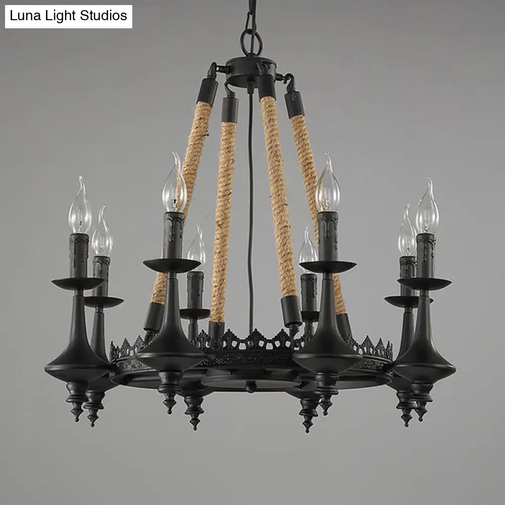 Iron Candle Chandelier Light Fixture - 6/8 Heads Black Dining Room Hanging Ceiling