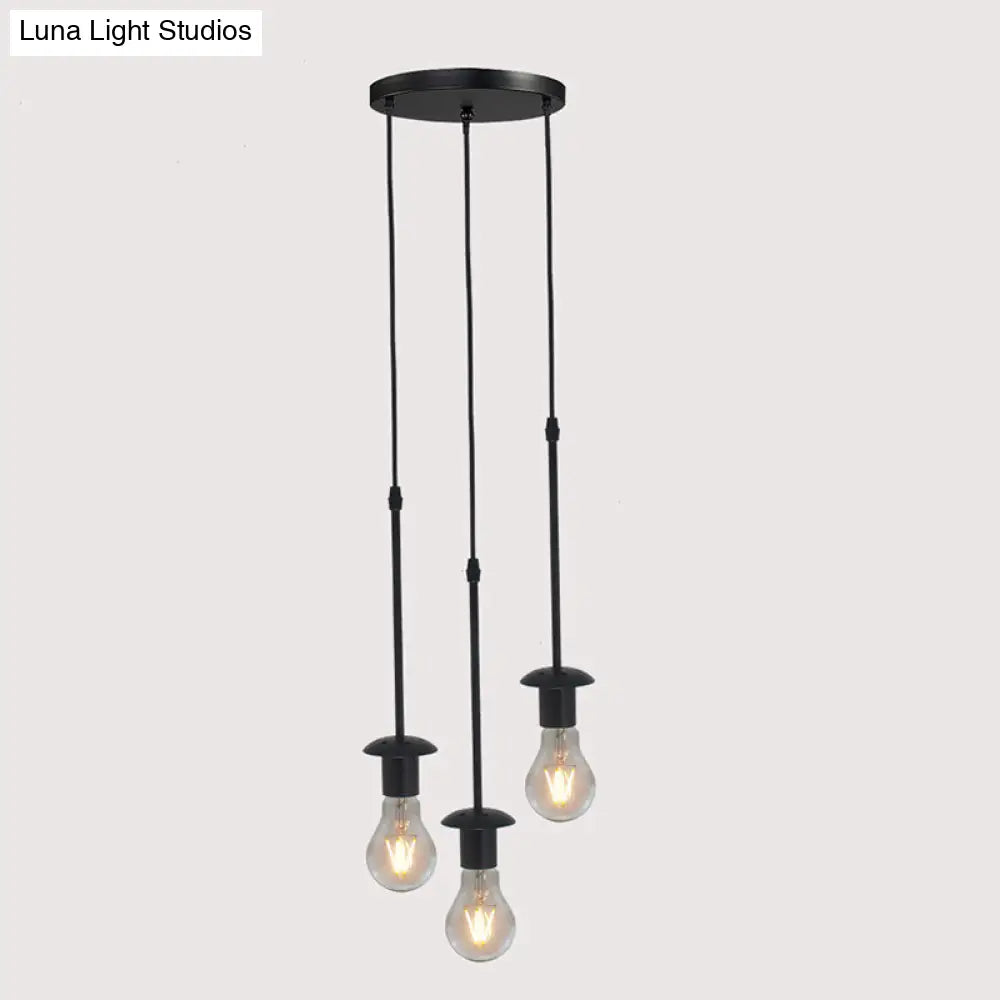 Iron Exposed Bulb Drapes Ceiling Light Loft Pendant Lighting - Black 5/10 Heads Bistro Multi