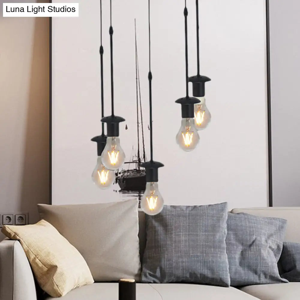 Iron Exposed Bulb Drapes Ceiling Light Loft Pendant Lighting - Black 5/10 Heads Bistro Multi