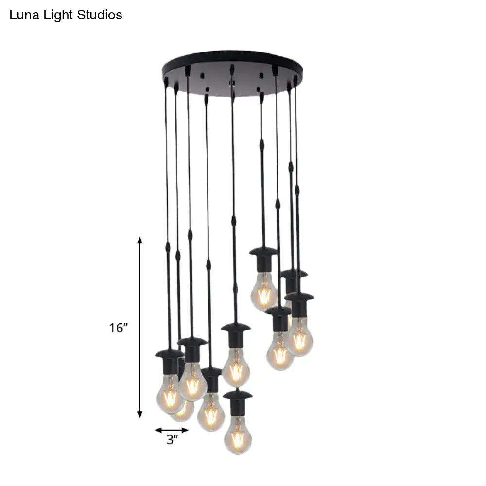 Iron Exposed Bulb Drapes Ceiling Light Loft Pendant Lighting - Black 5/10 Heads Bistro Multi