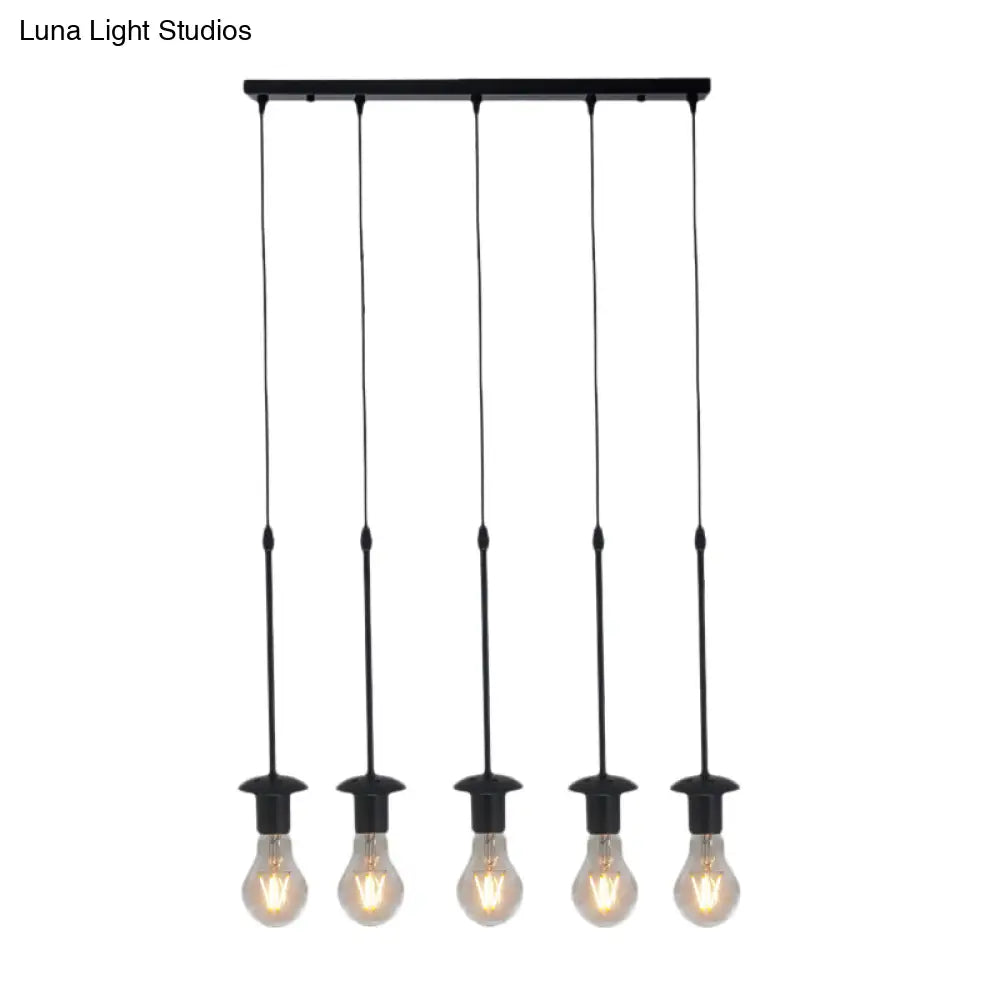 Iron Exposed Bulb Drapes Ceiling Light Loft Pendant Lighting - Black 5/10 Heads Bistro Multi