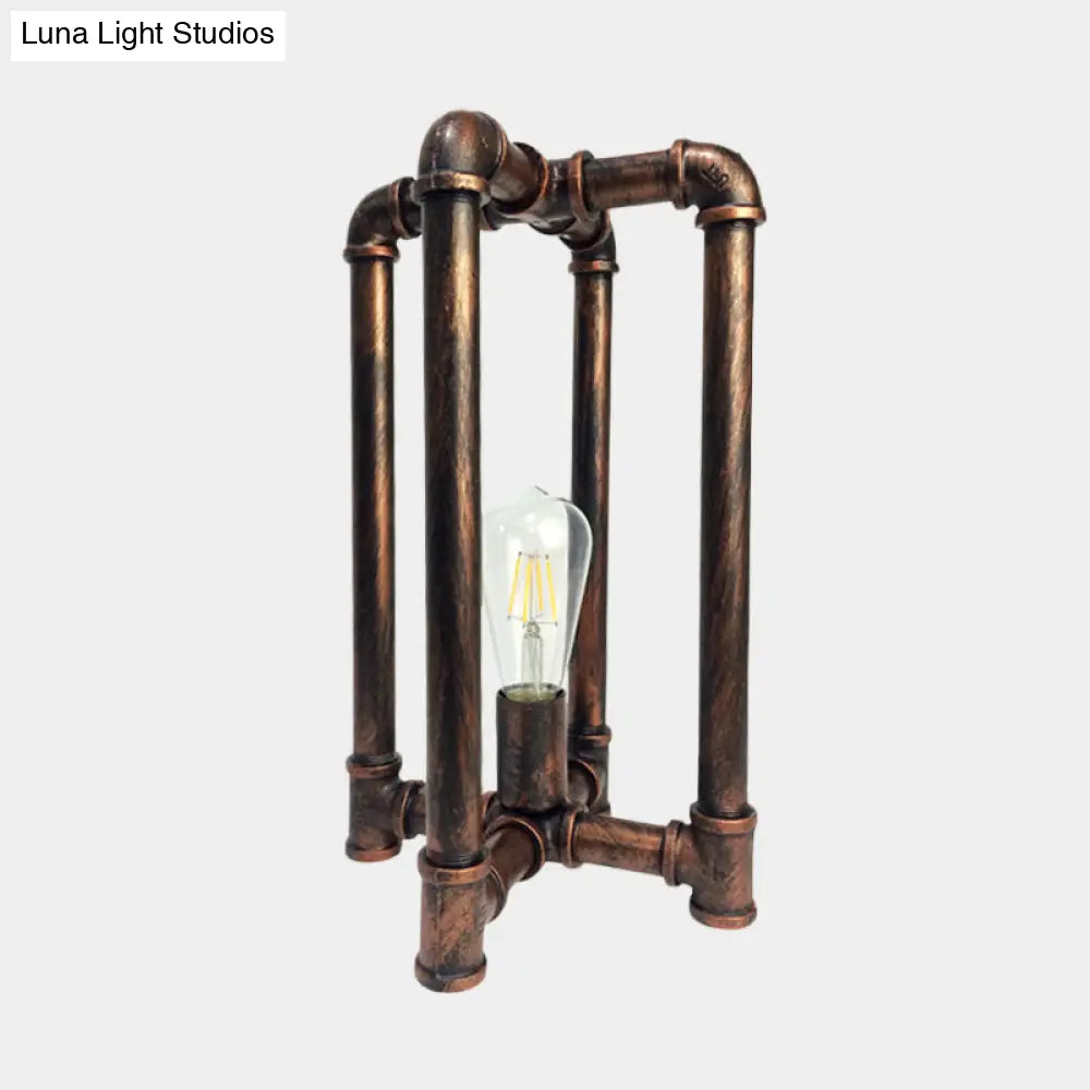 Iron Rust Industrial Nightstand Lamp With Cross Pipe Design - Task Lighting For Restaurants