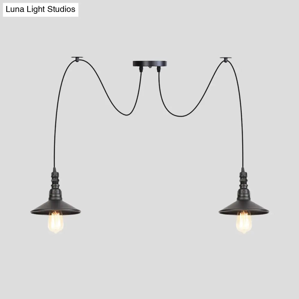 Iron Saucer Vintage Led Pendant Light With Multiple Lights Black Finish