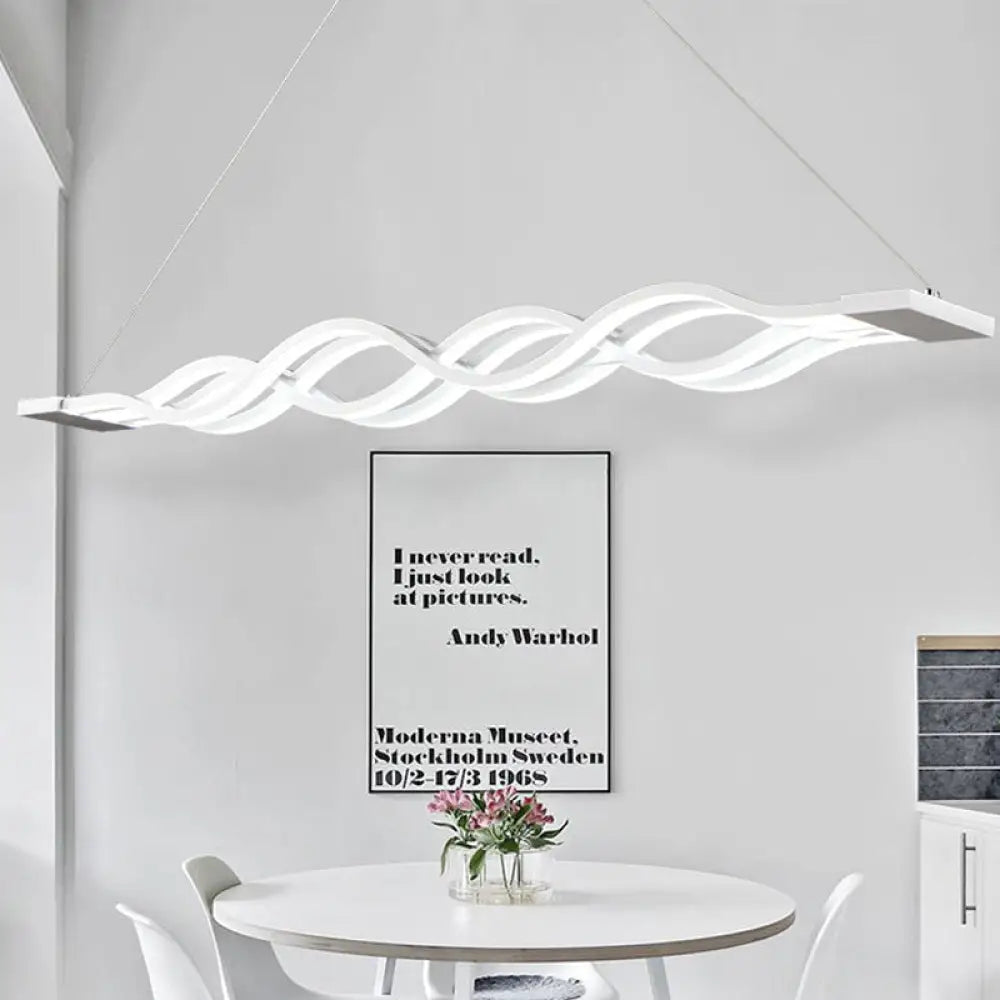 Iron Surge Linear Chandelier Pendant with Minimal White LED Design in Warm/White Light for Table White / White