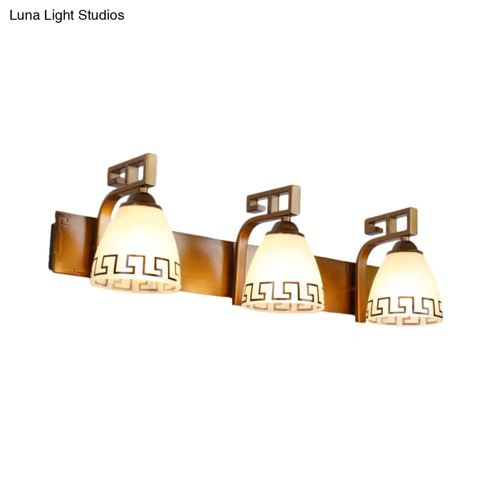 Ivory Glass Dome Vanity Sconce - Gold With Curvy Iron Arm 2/3 Lights Bathroom Wall Lamp Fixture