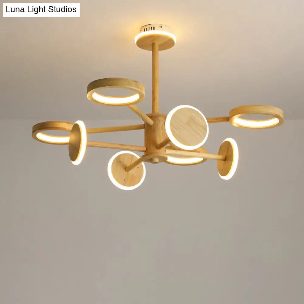 Japanese Radial Wooden Chandelier With Led Lights For Living Room Décor