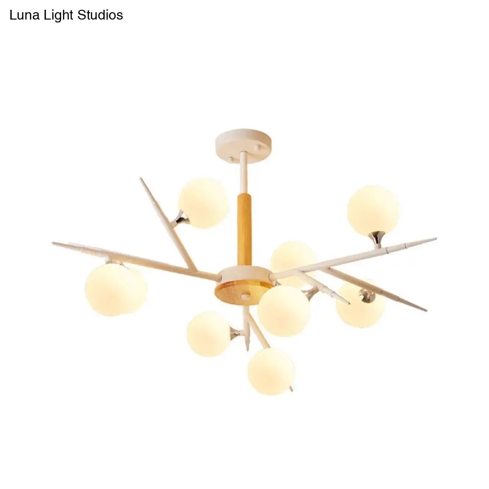 Japanese Style Multi-Head Glass Chandelier For Tea Station With White Spherical Shades