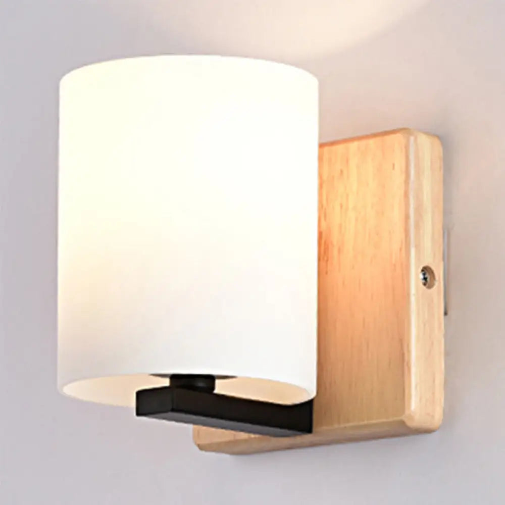 Japanese Style Opal Glass Wall Lamp In White Small Light For Hallway Or Stairway Wood / B
