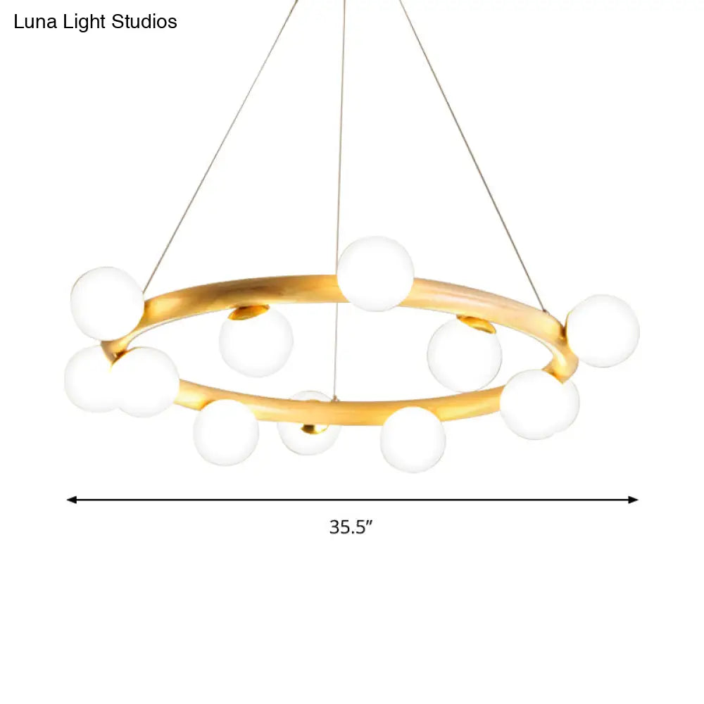 Japanese Style Wood Ring Pendant Light With Bubble Shade In Beige - Perfect For Study Room