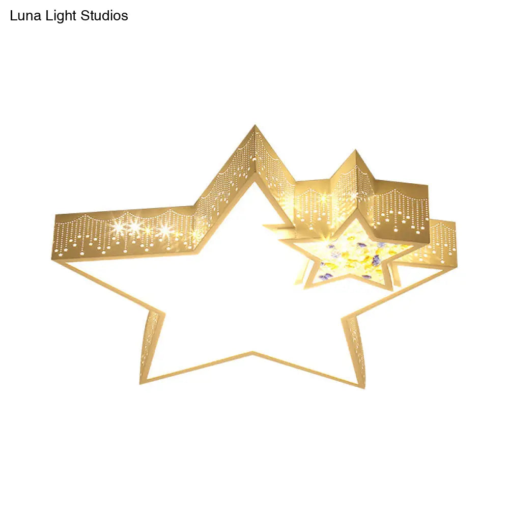 Kids' Bedroom Ceiling Light with Etched Metal Acrylic Design and White LED Lamp - Luna Light Studios