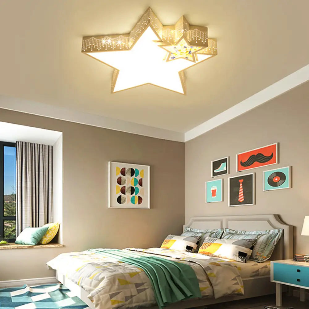 Kids' Bedroom Ceiling Light with Etched Metal Acrylic Design and White LED Lamp - Luna Light Studios