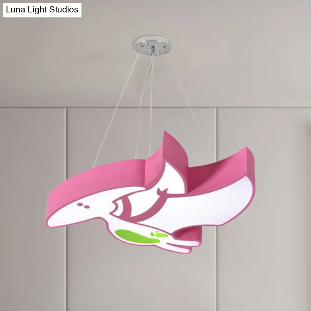 Kids Cartoon Pterosaur/Tyrannosaurus Led Chandelier - Acrylic Pink/Blue Hanging Light Fixture