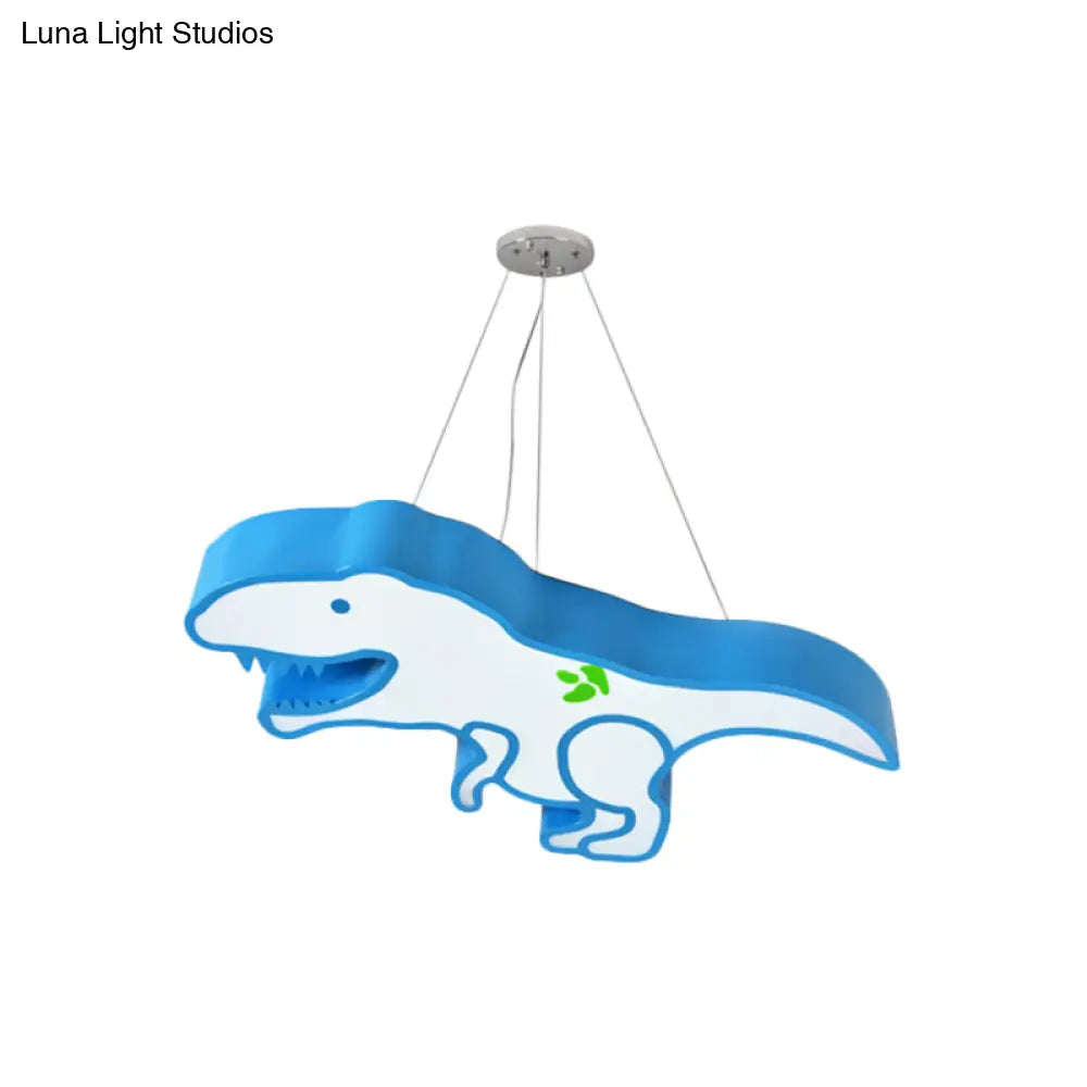 Kids Cartoon Pterosaur/Tyrannosaurus Led Chandelier - Acrylic Pink/Blue Hanging Light Fixture