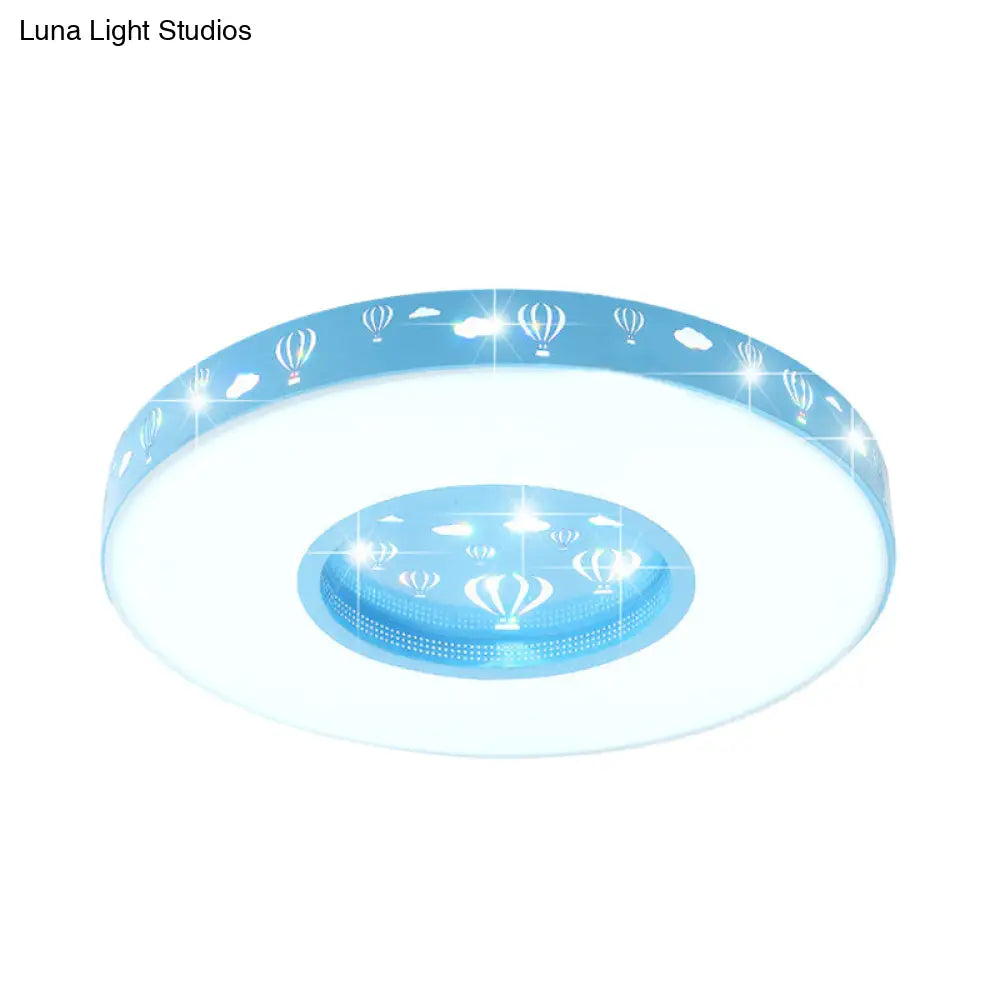 Kids Led Circular Flushmount Light With Hot Air Balloon Design - Pink/Blue Finish