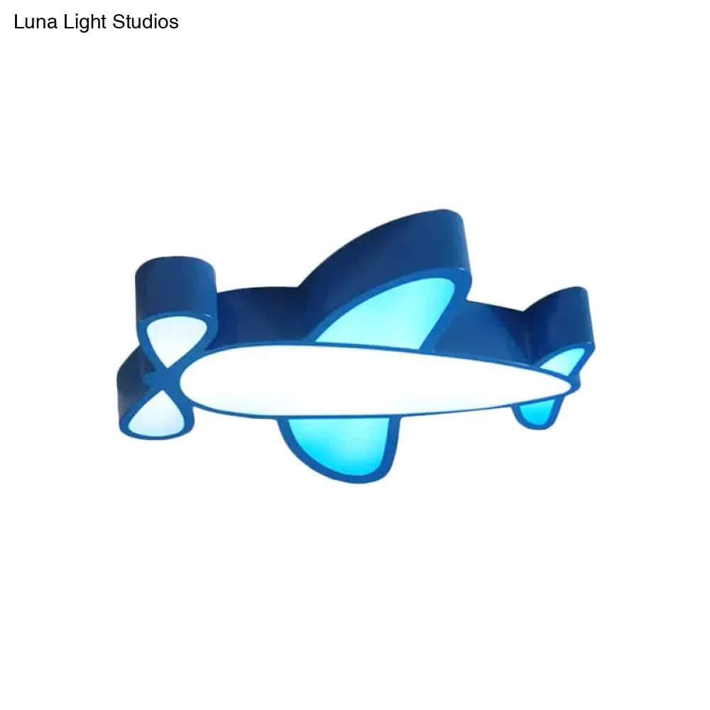 Kids Led Flush Light Fixture With Battle-Plane Design - Acrylic Shade In Red/Yellow/Blue Warm/White