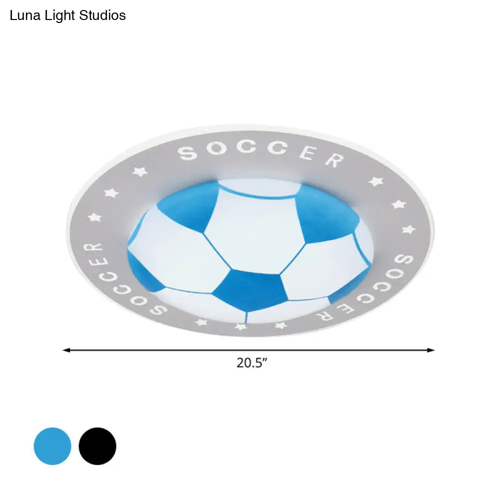 Kids Led Flush Mount Spotlight: 16.5’/20.5’ Black/Blue Football Ceiling Lamp With Acrylic Shade