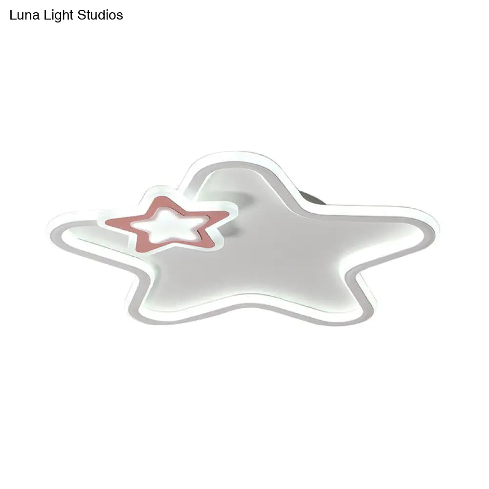 Kids Star-Shaped Flush Mount Ceiling Light Fixture - Aluminum And Acrylic Construction Warm/White