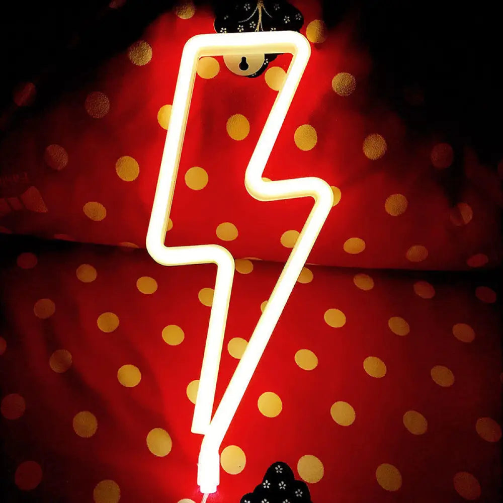 Kids Usb Charging Led Night Lamp - Thunderclap Shaped Plastic White Table Light For Decoration /