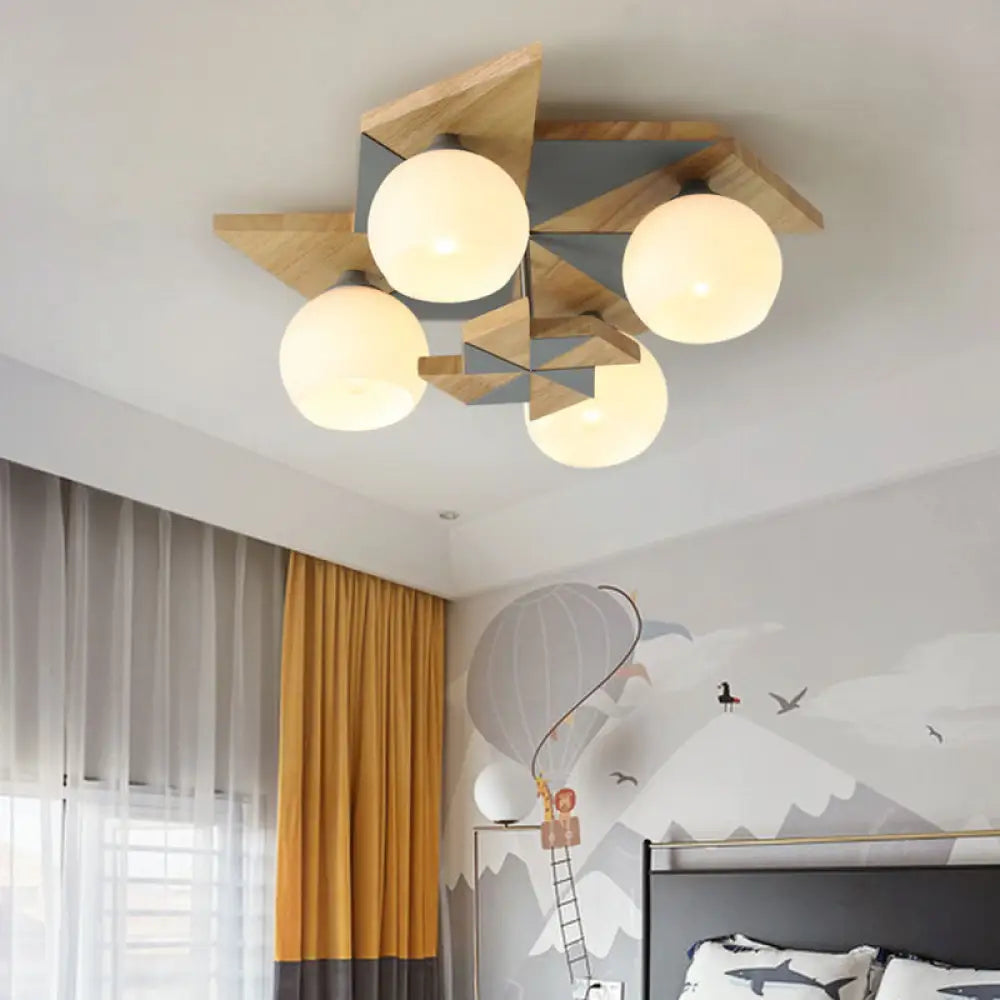 Kids Windmill Ceiling Light Fixture With Globe Shade - 4 Lights Kindergarten Flush Mount Grey