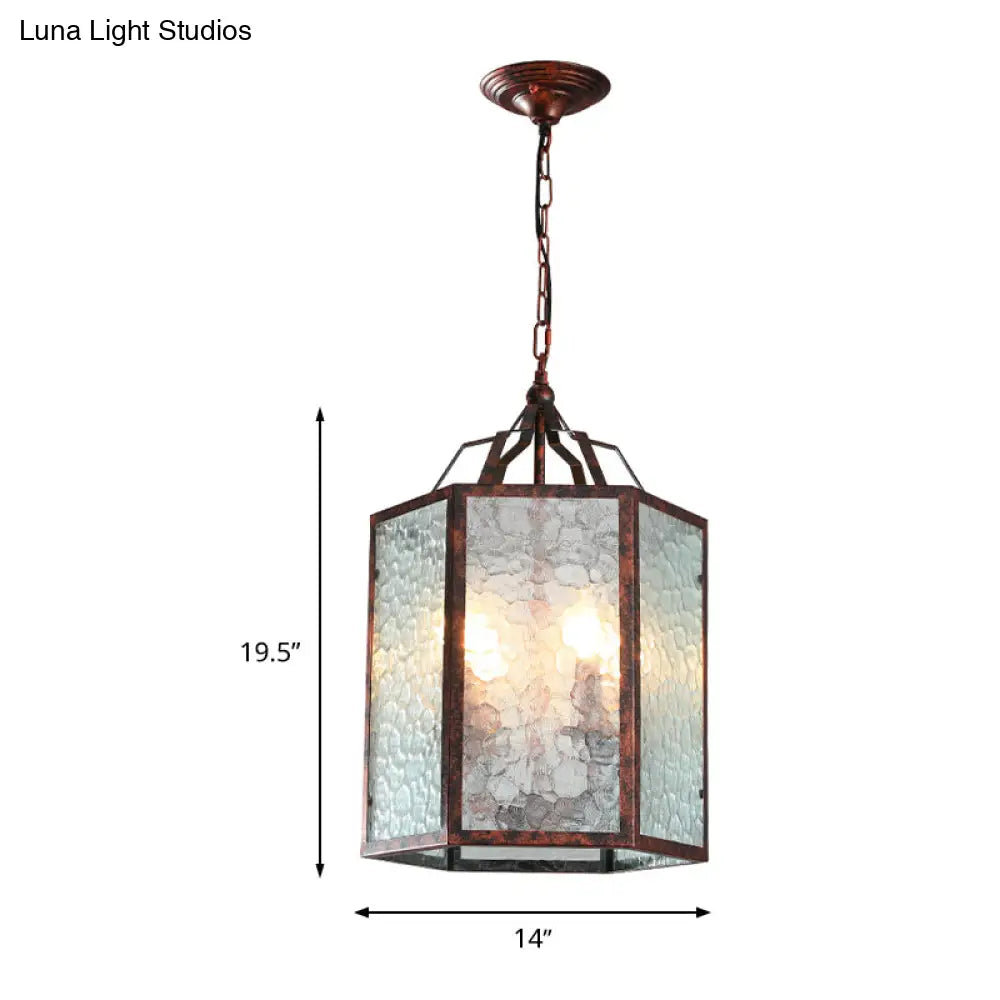Lantern Frosted Glass Pendant Lamp - Retro 4-Bulb Antique Copper Chandelier