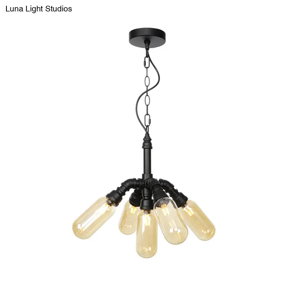 Laura - Antiqued 2/3/5 Heads Metal Hanging Light Black Finish Sputnik Pipe Bar Chandelier With