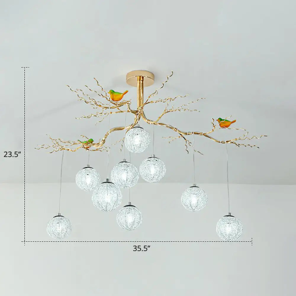 Led Ball Tree Chandelier: Artistic Gold Hanging Lamp With Bird Decor Aluminum Wire 9 / White