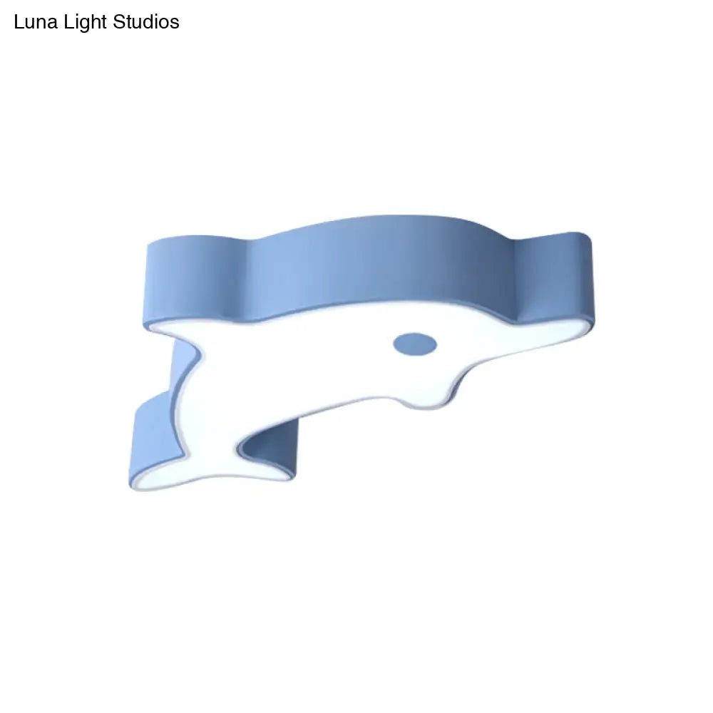 Led Bedroom Ceiling Flush Mount Dolphin Acrylic Shade Light In Cartoon Grey/Blue/Green Finish