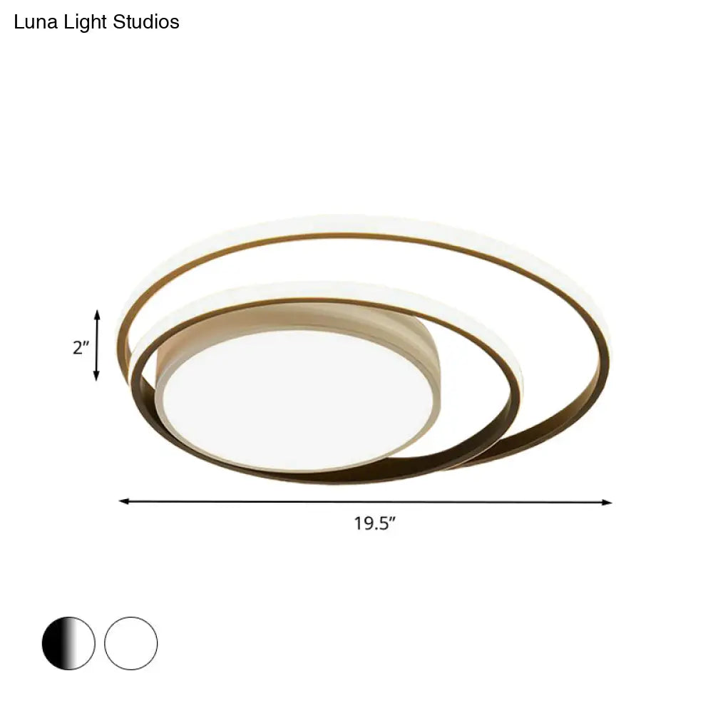 Led Bedroom Flush Mount Fixture With Dual Rings Acrylic Shade In Warm/White Light 16’/19.5’