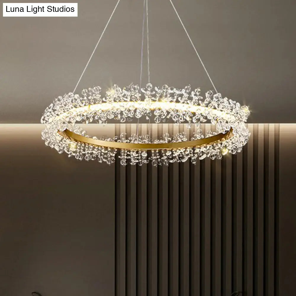 Led Circle Chandelier With Crystal Beads - Elegant Living Room Pendant Light