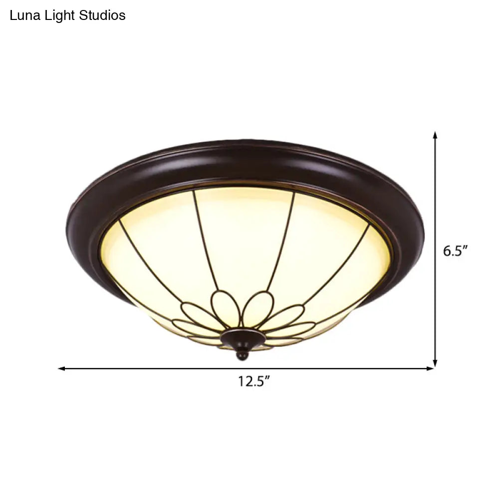 Led Corridor Ceiling Flush Light Fixture - Classic Brown Bowl Frosted Glass Shade In Warm/White