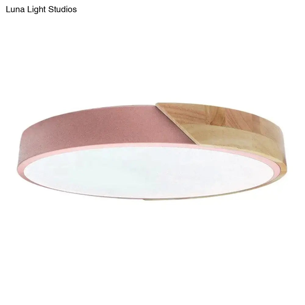 Led Discolor Ceiling Lamp Acrylic Wooden Round Multicolor 18W Surface Mounted Lighting Fixtures Pink