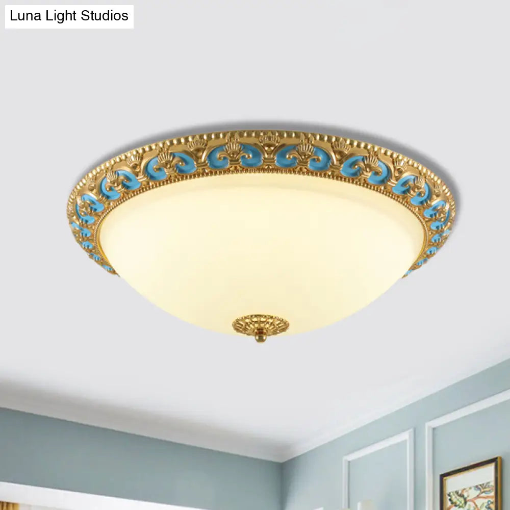 Led Flush Mount Light With Domed Shade In Cream Glass And Gold Finish - 12.5’/15’/19’ Sizes