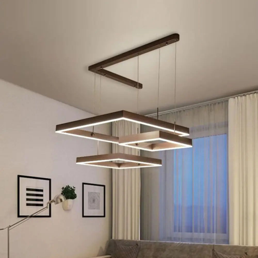Led Square Drop Pendant Chandelier For Bedrooms - 2/3 Tiered Simple Metal Design Coffee / 3 Tiers
