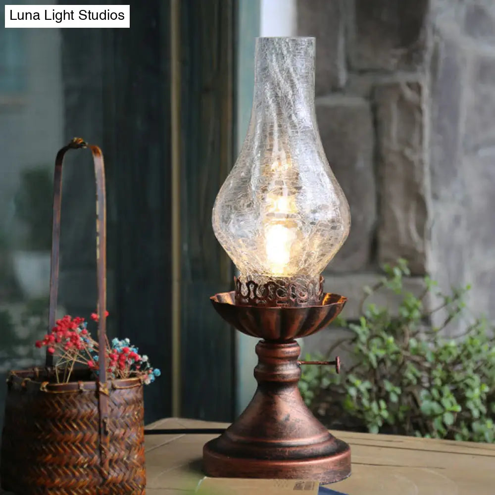 Light Yellow/Clear Crackle Glass Table Lamp - Industrial Copper Finish Vase Shade Bedroom Desk