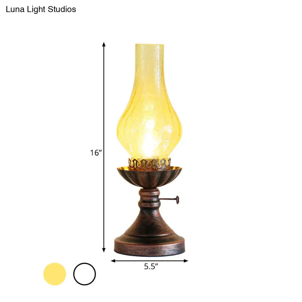 Light Yellow/Clear Crackle Glass Table Lamp - Industrial Copper Finish Vase Shade Bedroom Desk